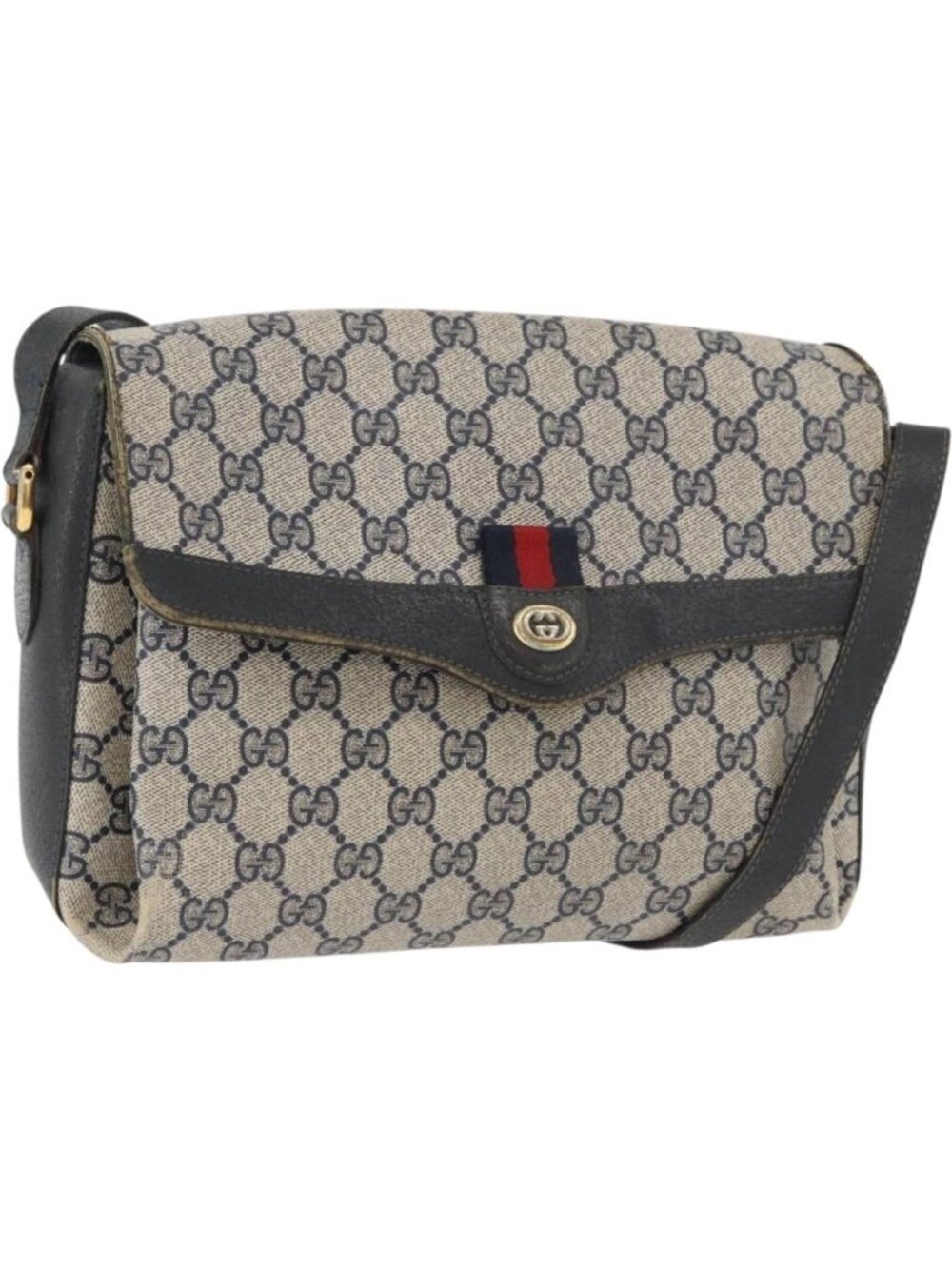 GUCCI GG Supreme Sherry Line Shoulder Bag PVC Navy Gold 904 02 084
